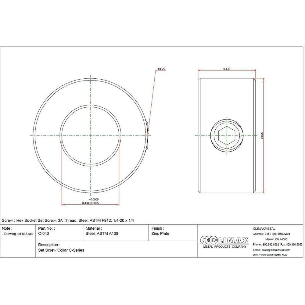 Climax 7/16 in. Bore Zinc-Plated Mild Steel Set Screw Collar - Image 2