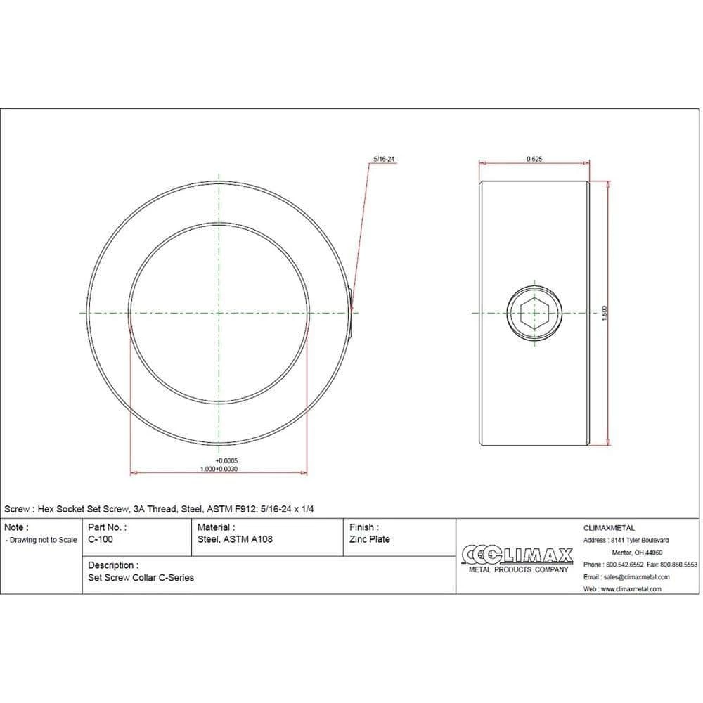 Climax 1 in. Bore Zinc-Plated Mild Steel Set Screw Collar - Image 2