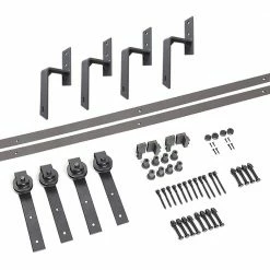 Pacific Entries Bypass 64 in. Dark Oil Rubbed Bronze J-Hook Strap Sliding Barn Door Hardware with Floor T-Guide