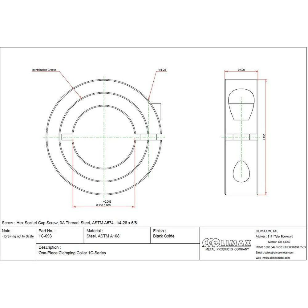 Climax 15/16 in. Bore Black Oxide Coated Mild Steel Clamp Collar - Image 2