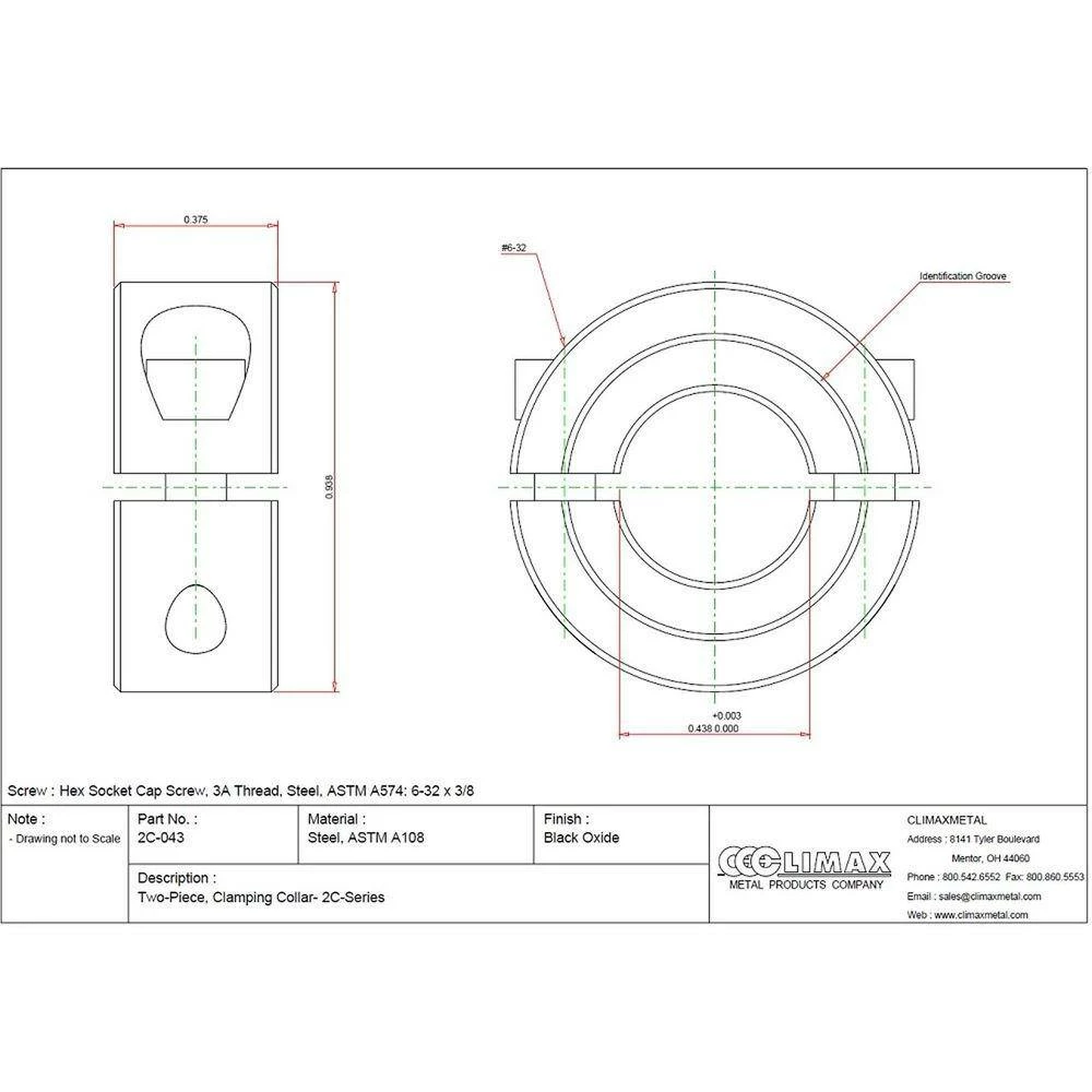 Climax 7/16 in. Bore Black Oxide Coated Mild Steel Clamp Collar - Image 2