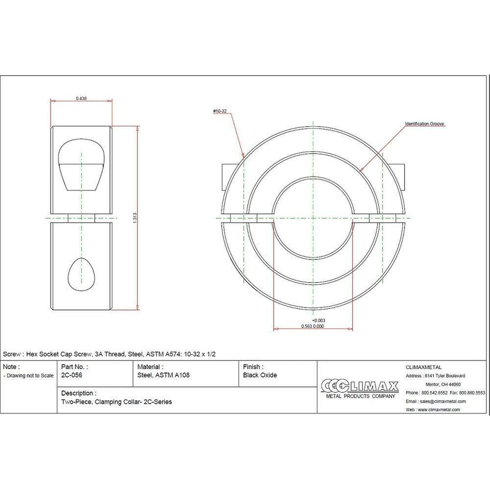 Climax 9/16 in. Bore Black Oxide Coated Mild Steel Clamp Collar - Image 2