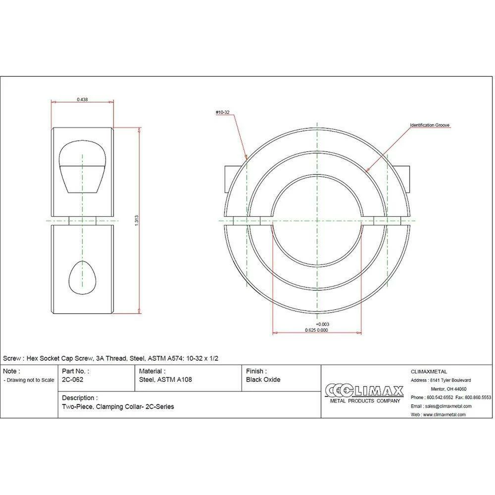 Climax 5/8 in. Bore Black Oxide Coated Mild Steel Clamp Collar - Image 2