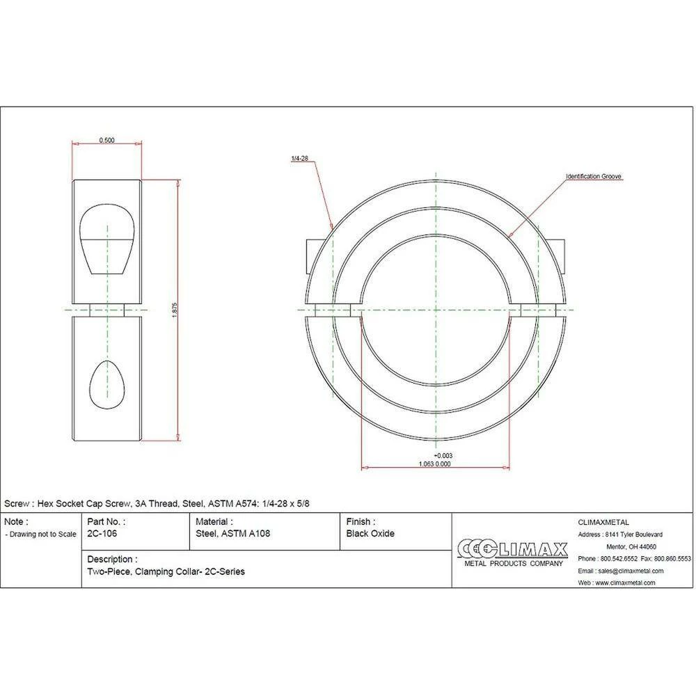 Climax 1-1/16 in. Bore Black Oxide Coated Mild Steel Clamp Collar - Image 2