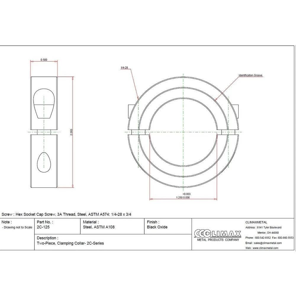 Climax 1-1/4 in. Bore Black Oxide Coated Mild Steel Clamp Collar - Image 2