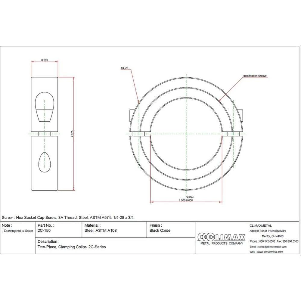 Climax 1-1/2 in. Bore Black Oxide Coated Mild Steel Clamp Collar - Image 2