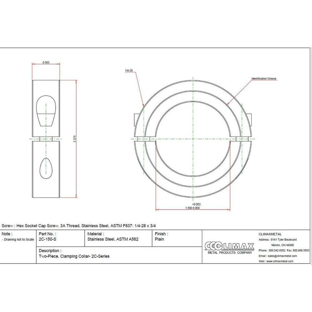 Climax 1-1/2 in. T303 Stainless Steel Clamp Collar - Image 2