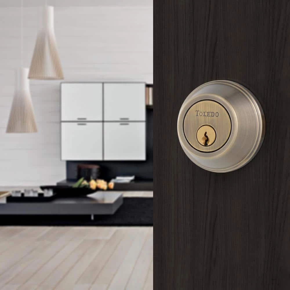 TOLEDO Single Cylinder Antique Brass Deadbolt - Image 2