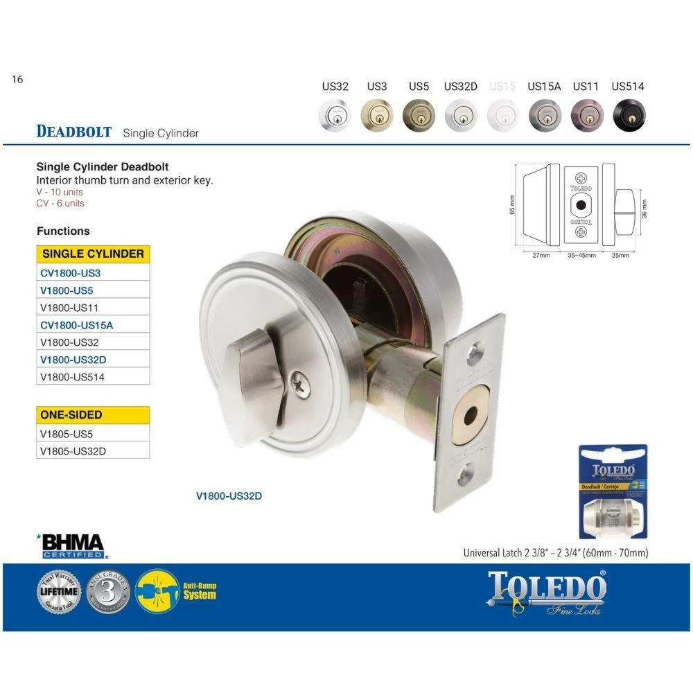 TOLEDO Polished Stainless Steel Double Cylinder Deadbolt - Image 4