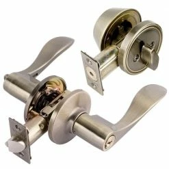 TOLEDO Jaen Antique Brass Handle Combo Pack with Single Cylinder Deadbolt