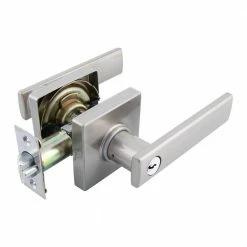 TOLEDO European Keyed Entry Satin Nickel Lugo Door Handle Set