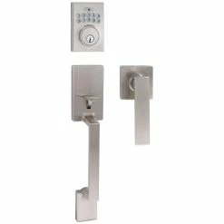 TOLEDO European Lugo Electronic Deadbolt Satin Stainless Steel Low Profile Handle Set Single Cylinder