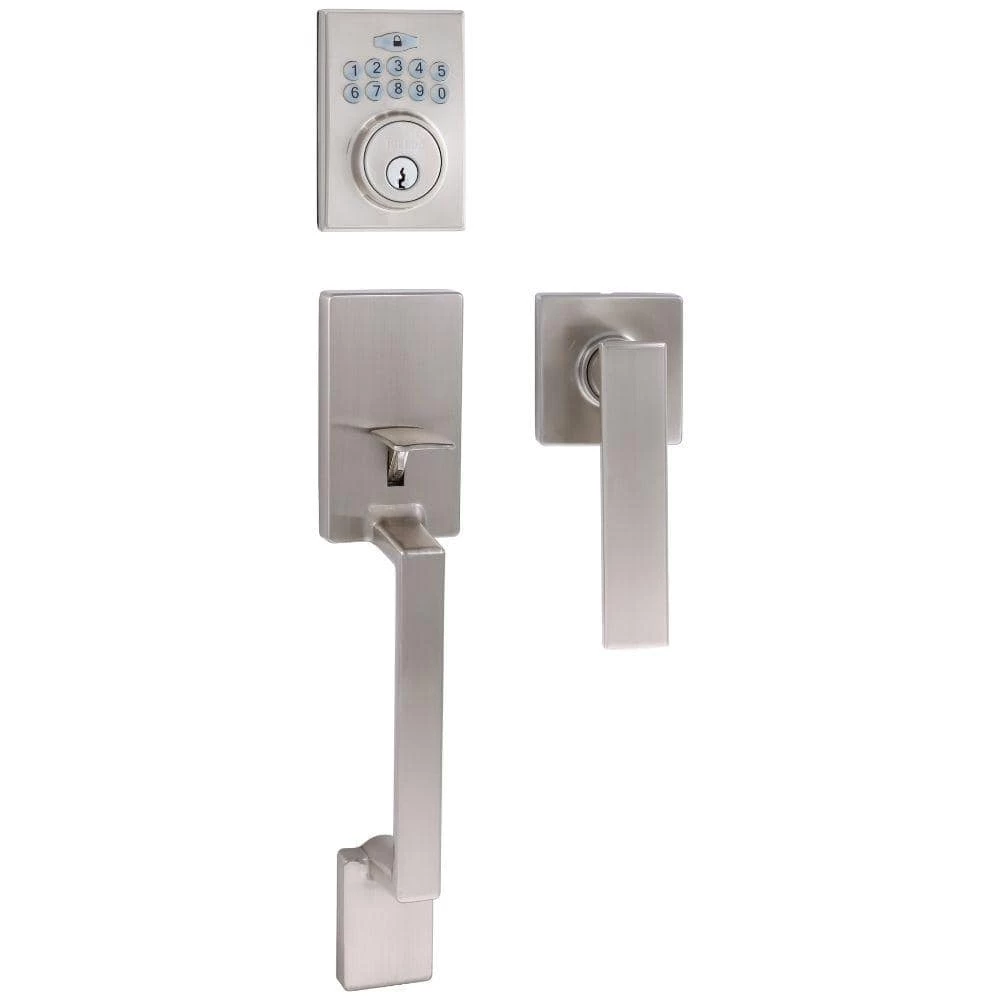 TOLEDO European Lugo Electronic Deadbolt Satin Stainless Steel Low Profile Handle Set Single Cylinder