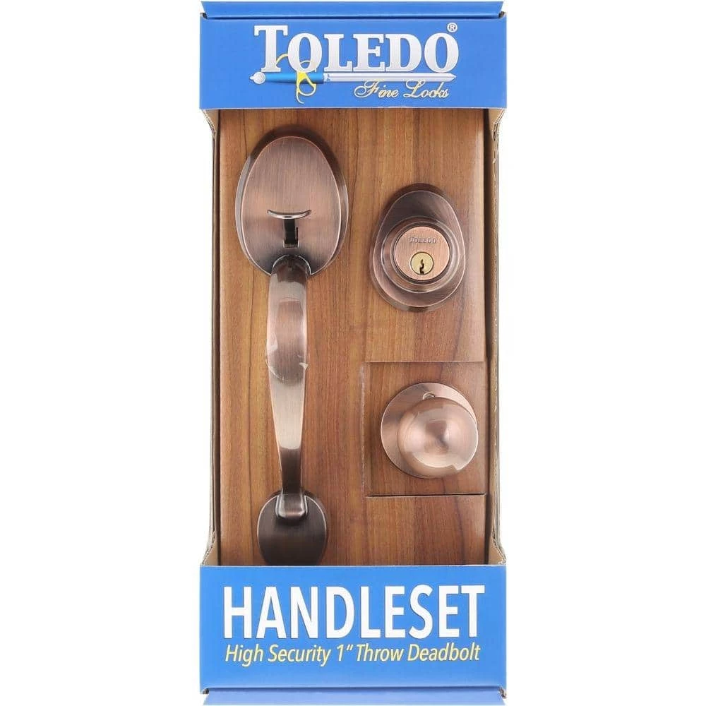 TOLEDO Oviedo Antique Copper Door Handleset with Single Deadbolt - Image 2